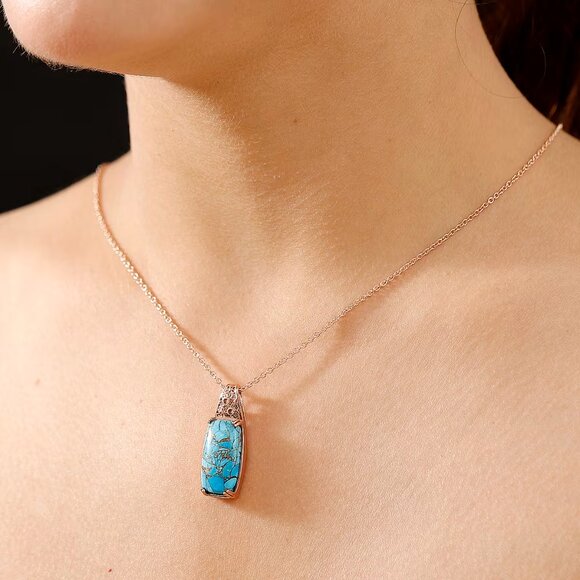 Chestnut Brine Turquoise Pendant in 18K RG with 20" Stainless Steel Neck - Picture 2 of 4